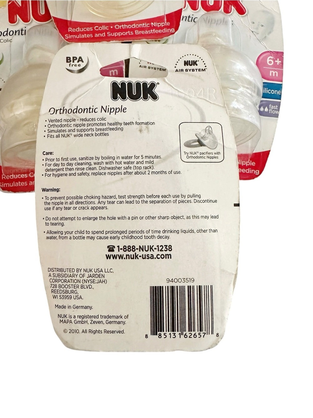Nuk Orthodontic Silicone Wide Neck Fast Flow 6+ Month Nipples Made in Germany - Picture 2 of 2